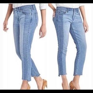 Distressed two-toned girlfriend/boyfriend jeans